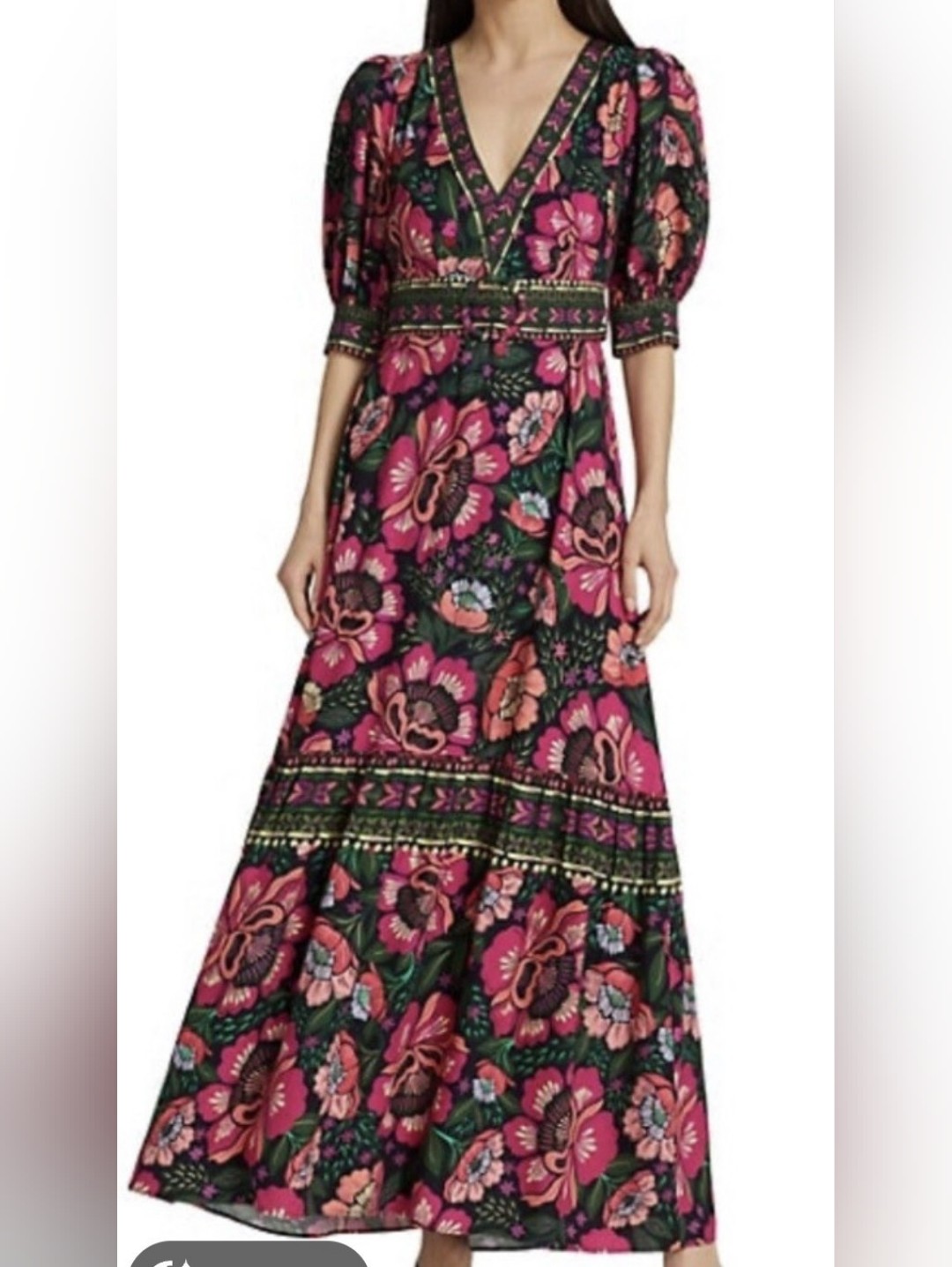 Farm Rio Flowers Garden Maxi Dress With Bold Pink & Green Print Small